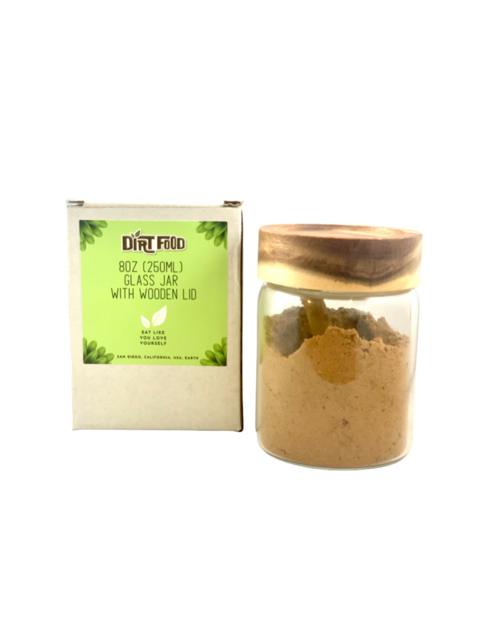 Glass Jar w/ Wooden Lid + Bamboo Spoon