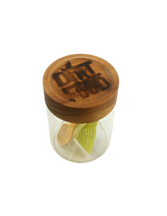 Glass Jar w/ Wooden Lid + Bamboo Spoon